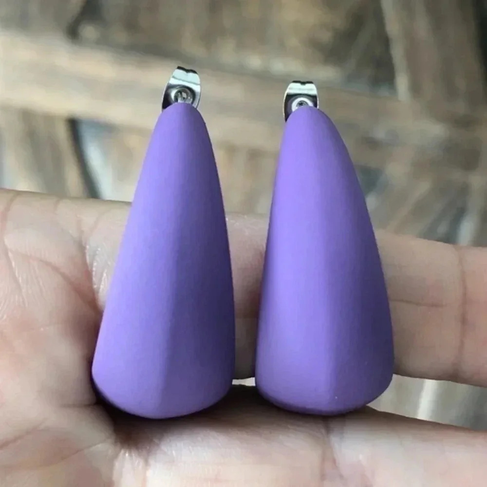 Dark Purple Large Silicone Stainless Steel Retro Hoop Earrings NWT
